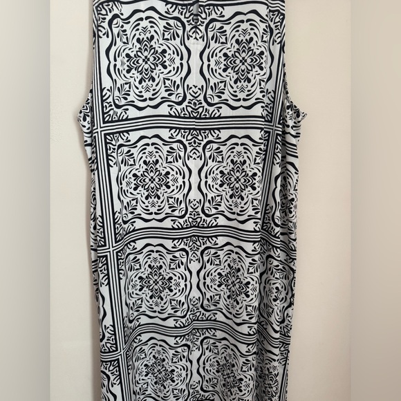 LOFT Sleeveless Tile Print Midi Dress Women’s XL NWT Black & White Ruffle Hem - Picture 7 of 12